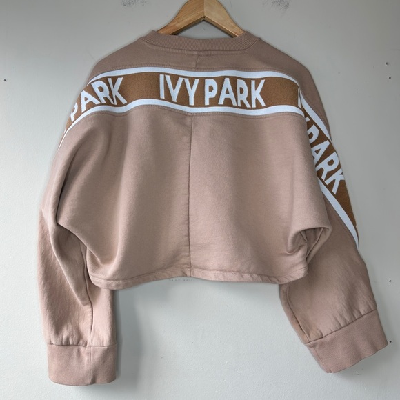 Ivy Park Beyonce Tan White Oversized Cropped Spell-out Sweatshirt Size M - Picture 8 of 11